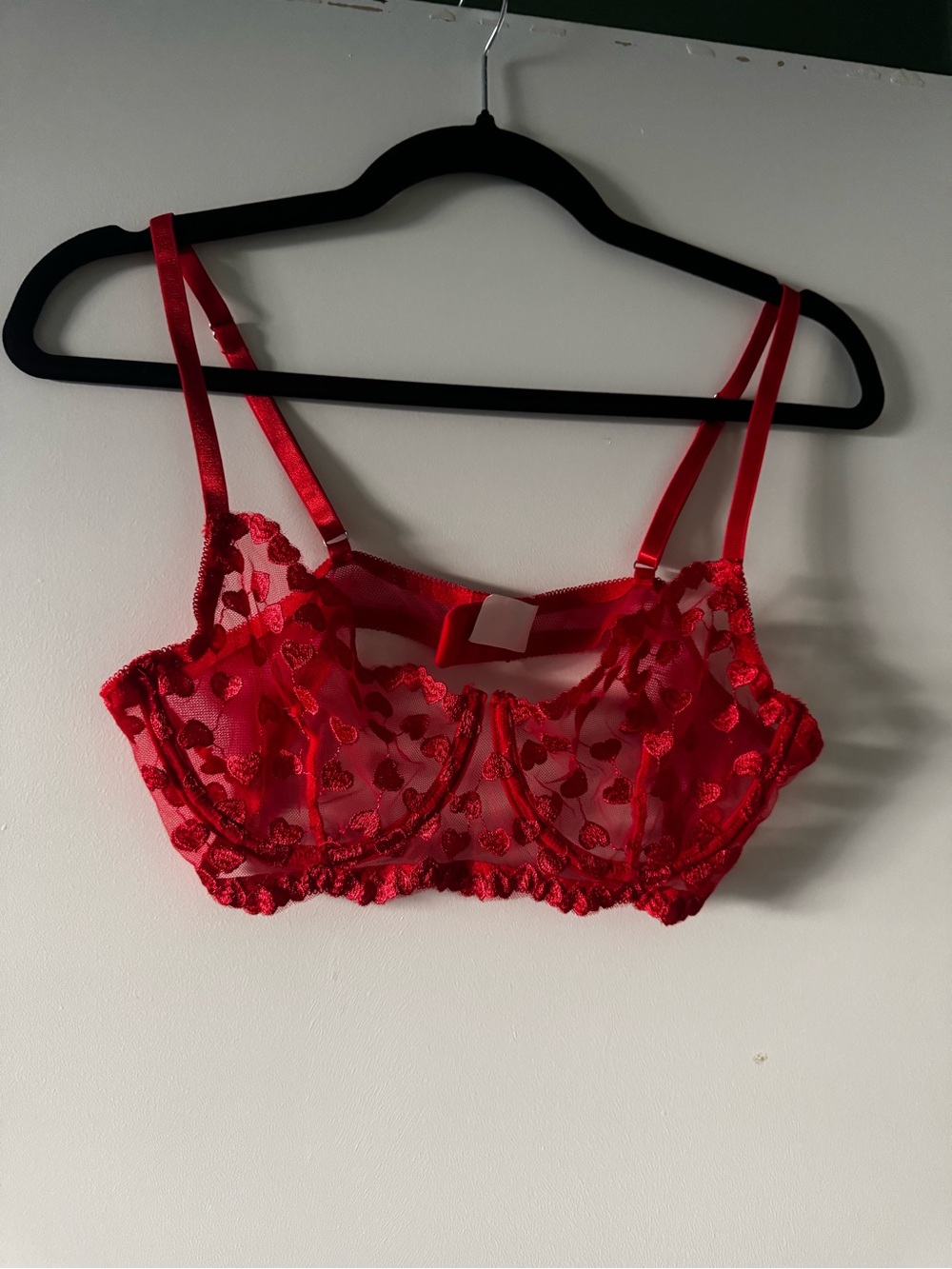 Sheer Red Heart Lace Bralette - Women Intimates